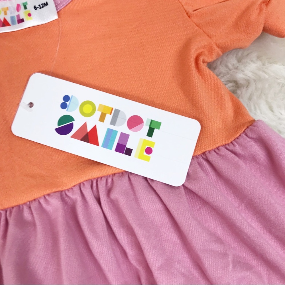DOT DOT SMILE Baby Girl Pink Orange Tiered Dress Size‎ 6-12 Months Spring Summer - Picture 3 of 6